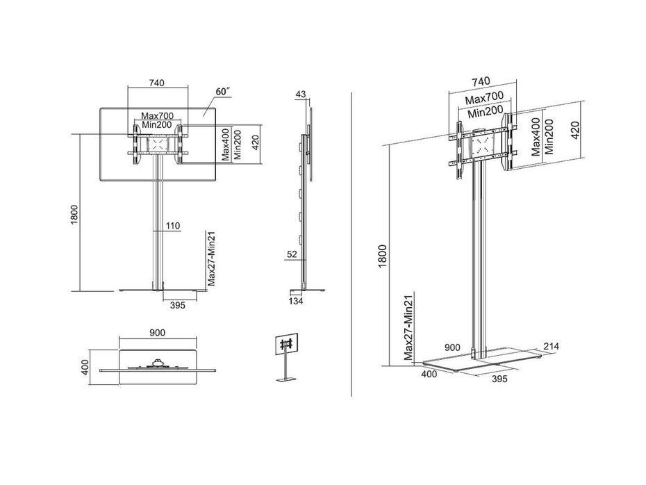 M Display Stand 180 Single Silver Floorbas