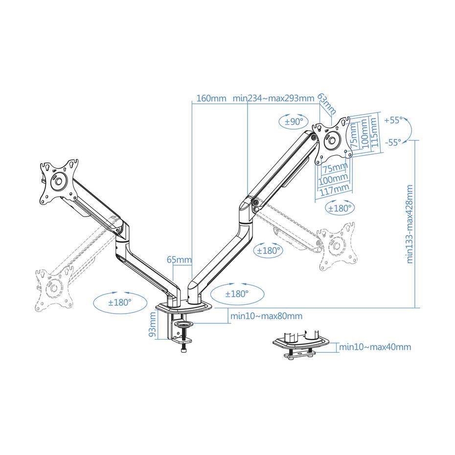 Suporte de Mesa para 2 ecrãs 17-32 DB4132TNR-W