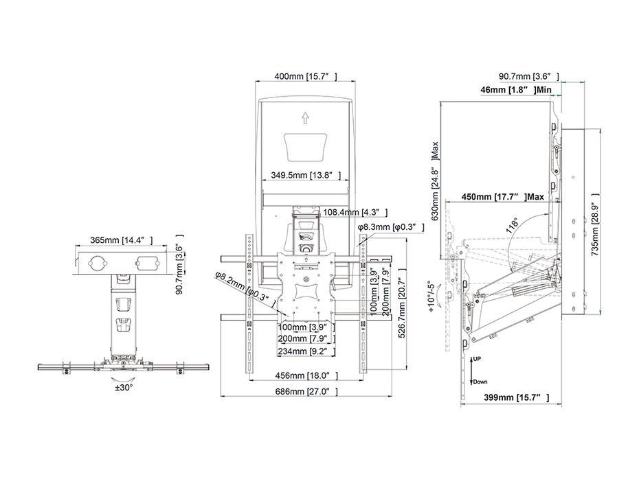 M Motor Recess Pull Down Full Motion Flexarm 42-86