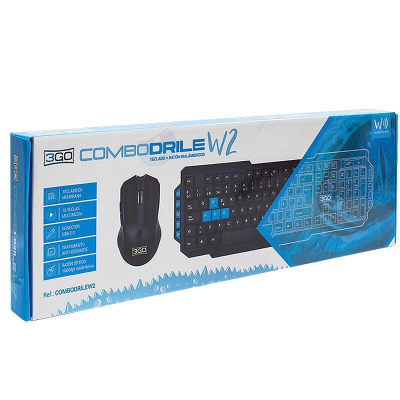 Teclado + Rato W2 (sem fio) 3GO Preto 