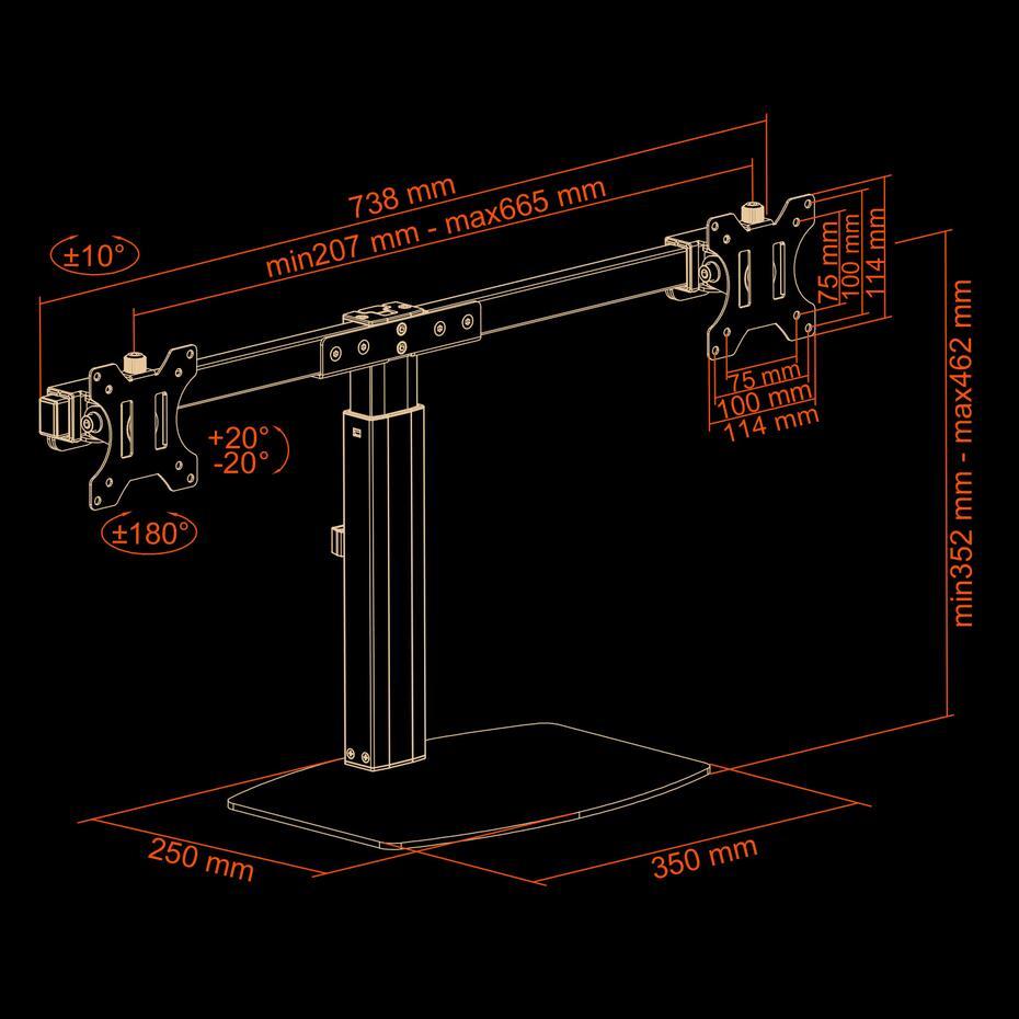 Suporte de Mesa para 2 Ecrãs de 17-27 DB1727TN-B
