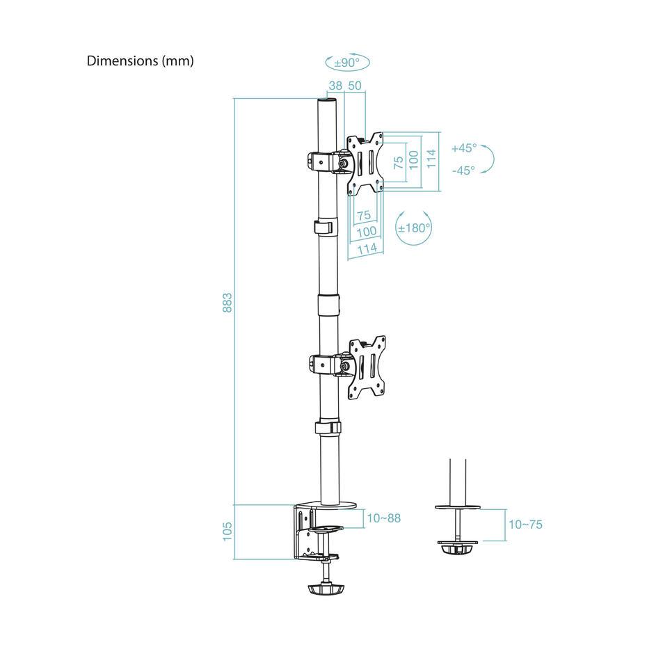 Suporte de Mesa para 2 Ecrãs 13-32 DB1233TNV-B