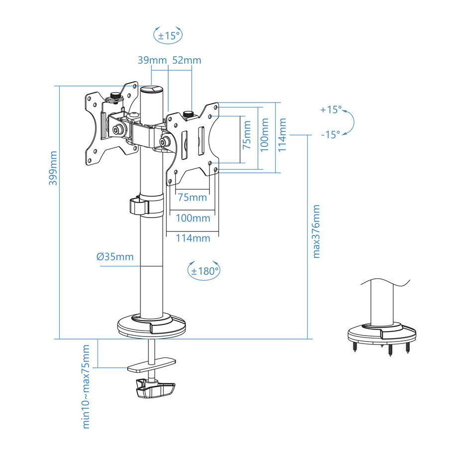 Suporte de Mesa para 2 Ecrãs 17-32 DB1132TN-B