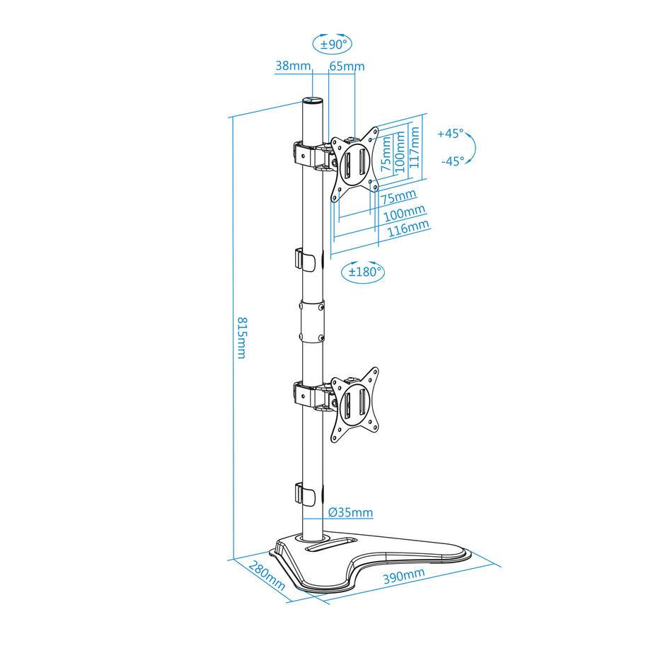 Suporte de Mesa para 2 Ecrãs 17-32 DB1703TNV-B