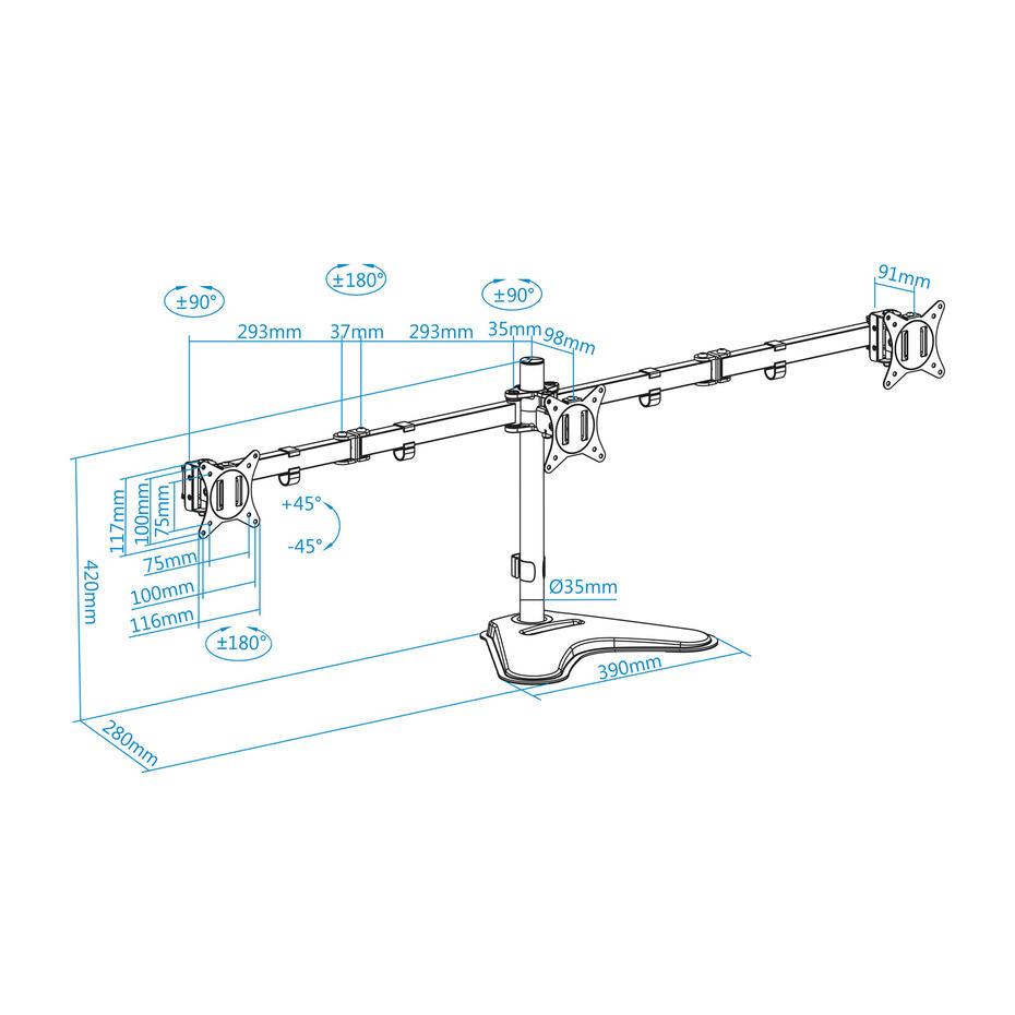 Suporte de Mesa para 3 Ecrãs 17-27 DB1704TN-B