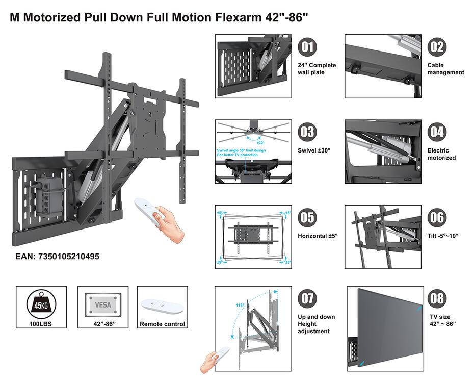M MOTORIZED PULL DOWN FULL MOTION FLEXARM 42-86