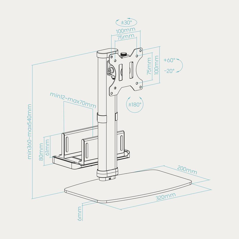 Suporte de Mesa para Ecrãs 17-27 DB1128TN-B