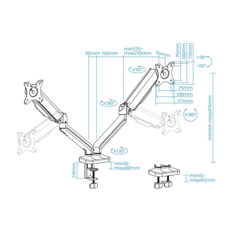 Suporte de Mesa para 2 Ecrãs 17-32 DB5132TNR-B