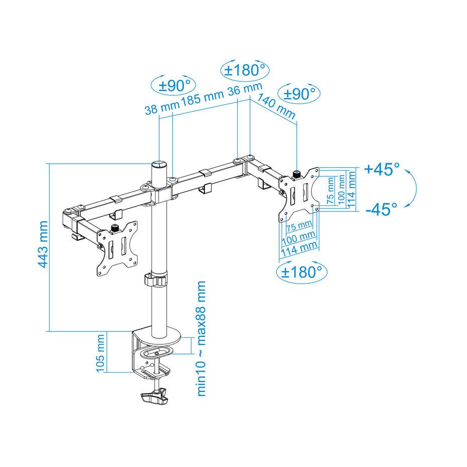 Suporte de Mesa para 2 Ecrãs de 13-32 DB1232TN-B