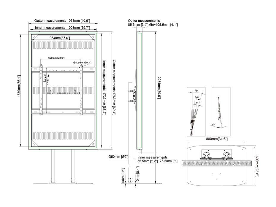 Suporte Display M Pro Series Enclosure 75 Floorbase Dual Pole