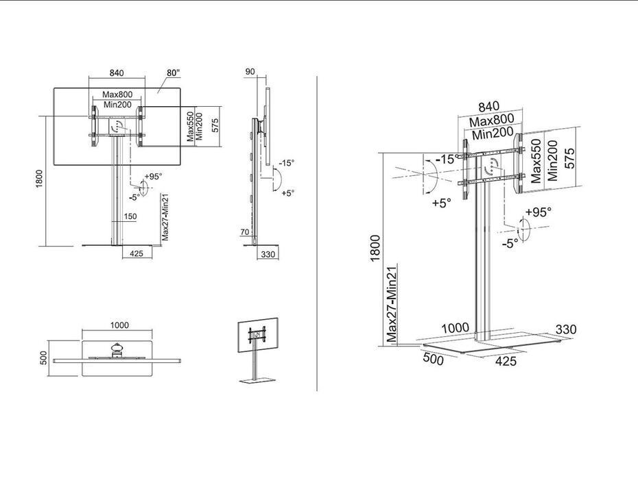 M Public Display Stand 180 HD Single Black Floorbase