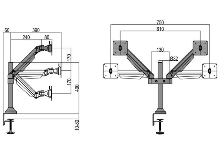 M VESA Gas Lift Arm Dual