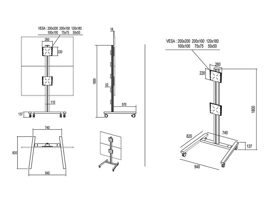M Display Stand 180 Dual Vertical Black